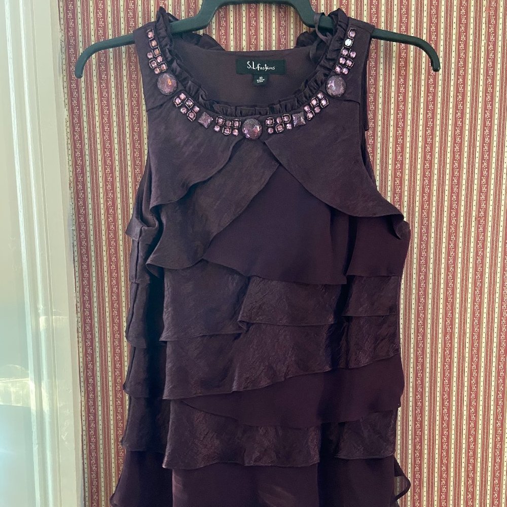 Sleeveless Jeweled-Neckline Cocktail Dress